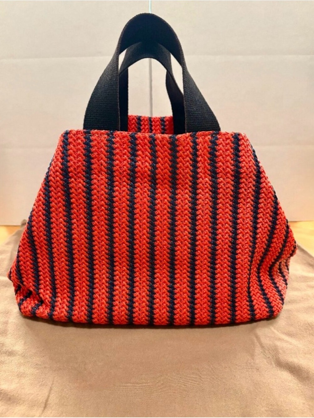 Clare V. Marcelle Woven Straw Stripe Tote Bag – Red & Navy